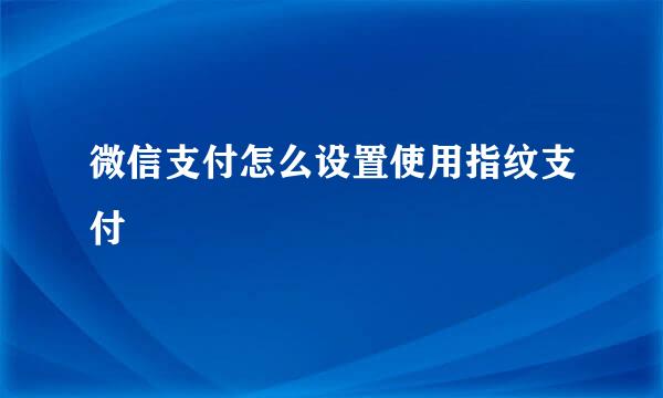微信支付怎么设置使用指纹支付